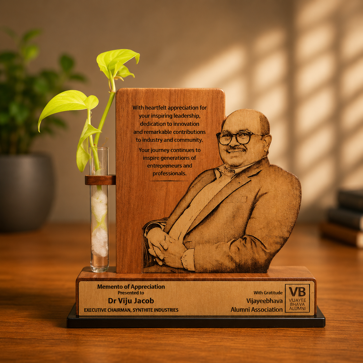 Premium Wooden Photo Memento with Live Plant