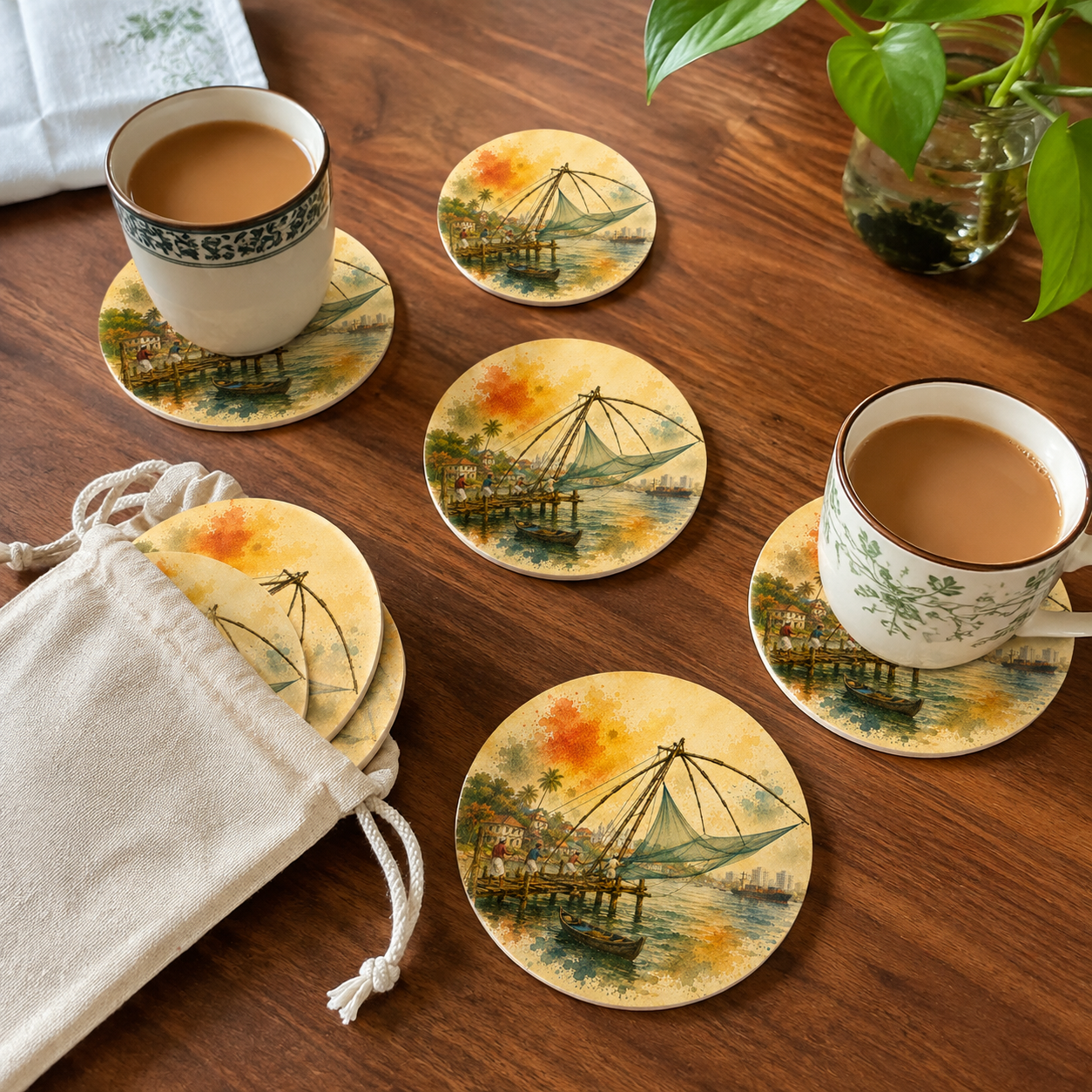Kerala Kochi Chinese Fishing Net Wooden Coaster
