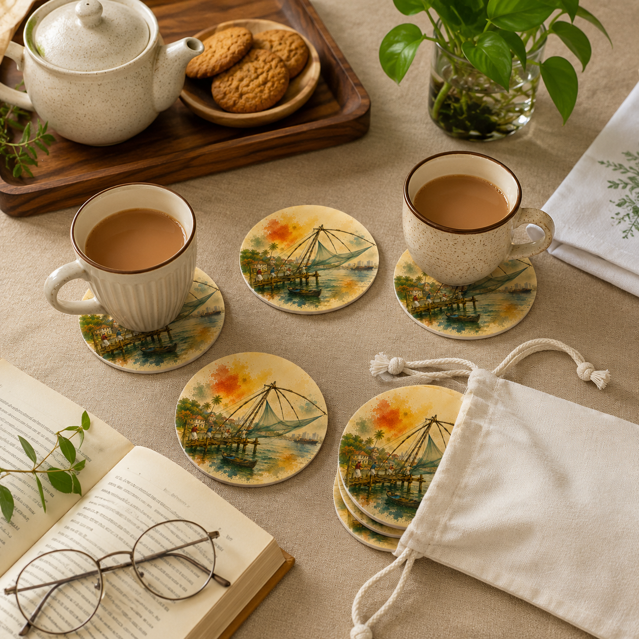Kerala Kochi Chinese Fishing Net Wooden Coaster