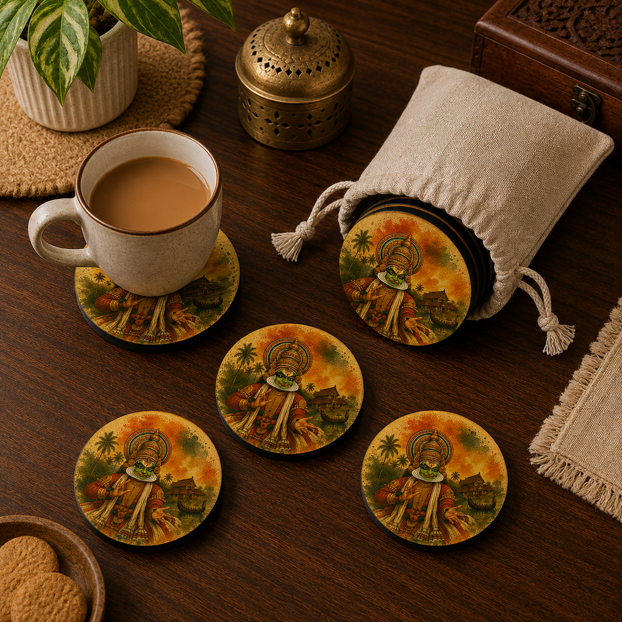 Kerala Kathakali Mudra Wooden Coaster