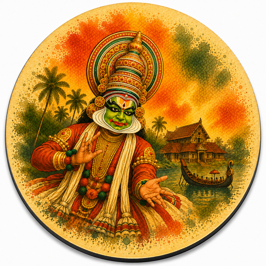 Kerala Kathakali Mudra Wooden Coaster