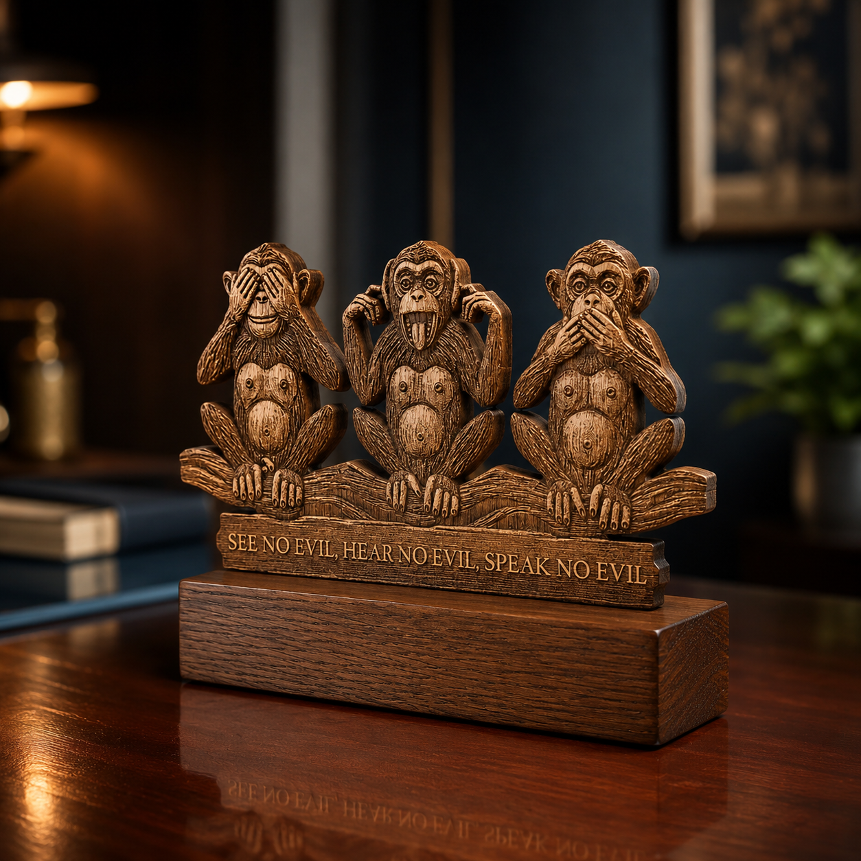 Three Wise Monkeys - Wood Engraving
