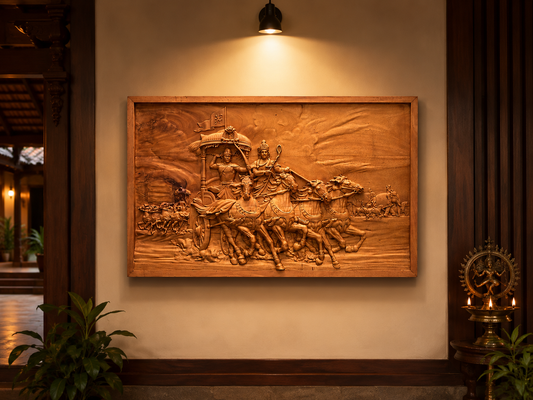 Kurukshetra – The Divine Chariot | Premium Wooden Wall Art