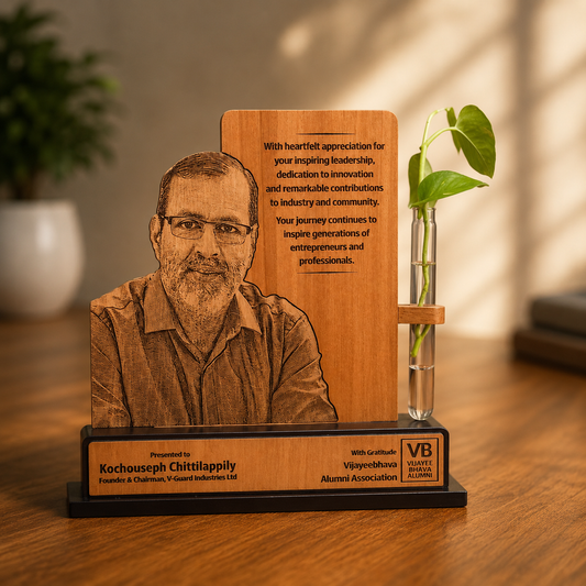 Premium Wooden Photo Memento with Live Plant