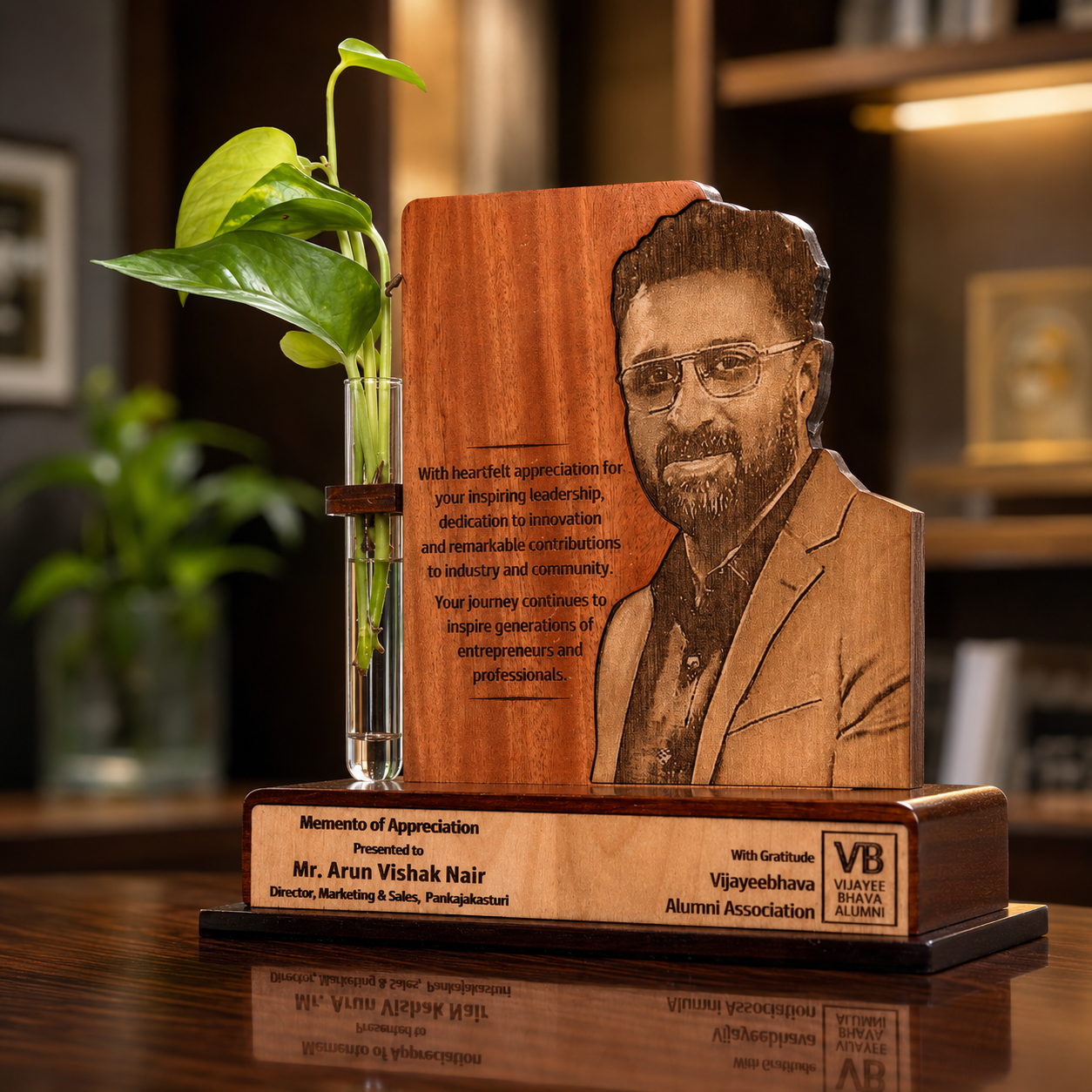 Premium Wooden Photo Memento with Live Plant