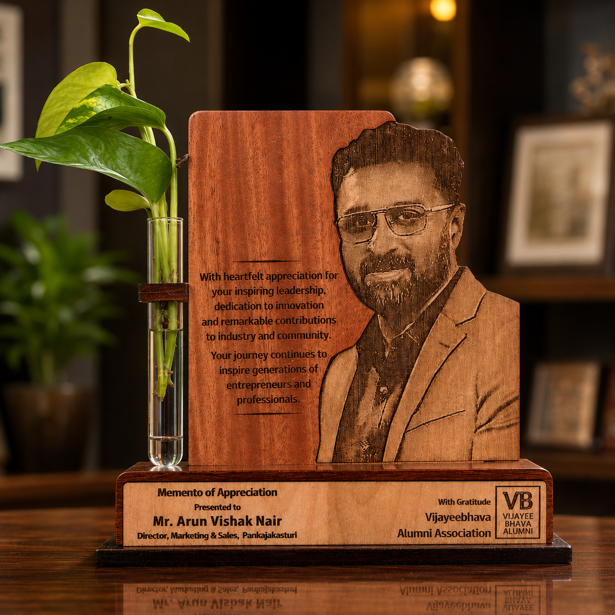 Premium Wooden Photo Memento with Live Plant
